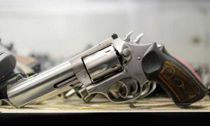 A Smith & Wesson .357 magnum revolver is displayed at the Los Angeles Gun Club.