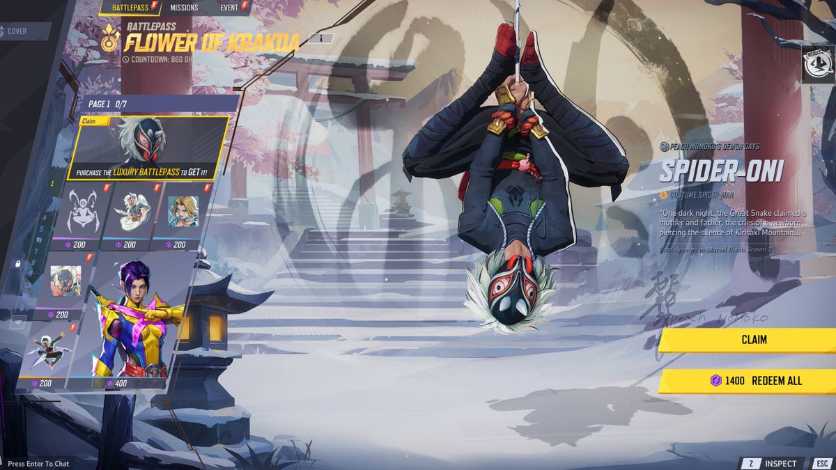 Marvel Rivals Season 2 skins - Spider-man's Spider-oni costume.