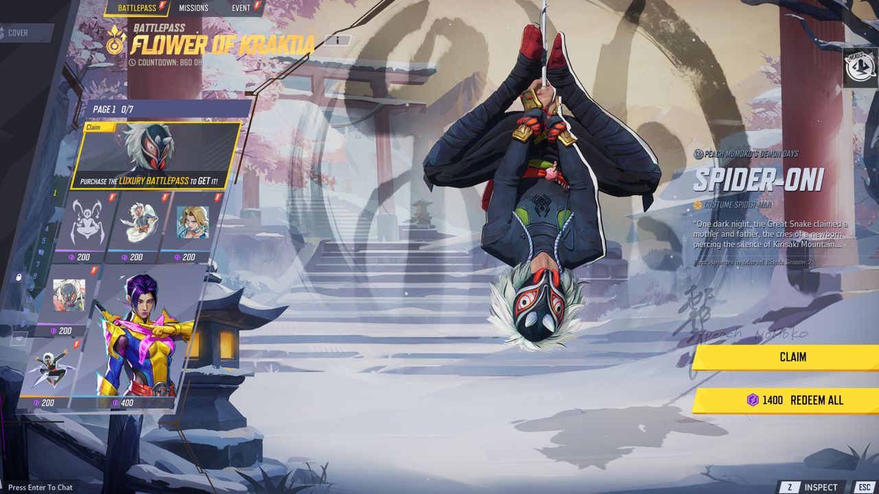 Marvel Rivals Season 2 skins - Spider-man's Spider-oni costume.