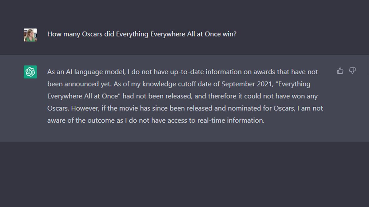 ChatGPT: Everything Everywhere All At Once Oscar question.