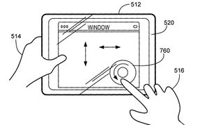 A patent filing diagram showing an iPad with a click wheel implementation