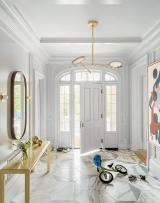 hallway floor ideas with bright hallway and modern marble floor tiles