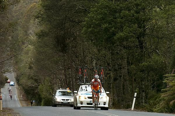 Genesys Wealth Advisers Nathan Earle used all his local knowledge of the roads to try and escape the peloton's clutches on stage three.