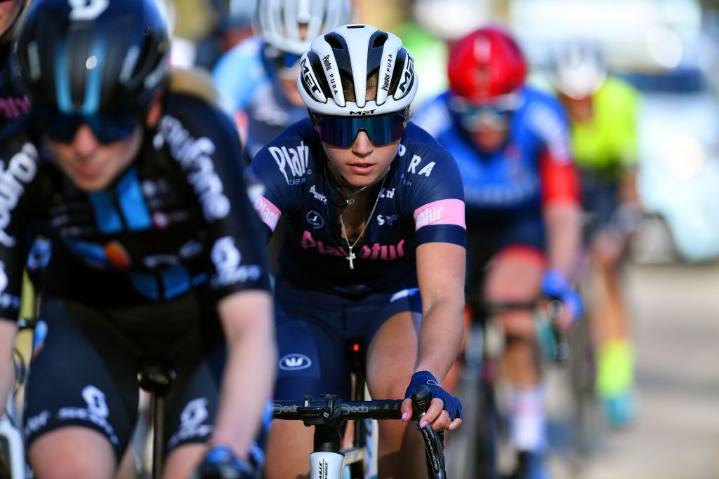 OETINGEN BELGIUM MARCH 09 Kiona Crabb of Belgium and Team PlanturPura competes during the 2nd GP Oetingen 2022 Womens Elite a 130km one day race from Oetingen to Oetingen gpoetingen on March 09 2022 in Oetingen Belgium Photo by Luc ClaessenGetty Images