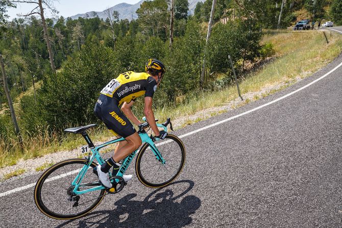 Sepp Kuss (LottoNL - Jumbo) nears the top of the climb on August 8, 2018 in Cedar City, Utah.