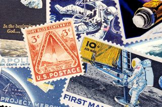 Beginning with the 1948 Fort Bliss 3-cent stamp, which depicted a V-2 launch from Texas, the U.S. Postal Service has celebrated the nation's efforts in space with more than 100 postage stamps.
