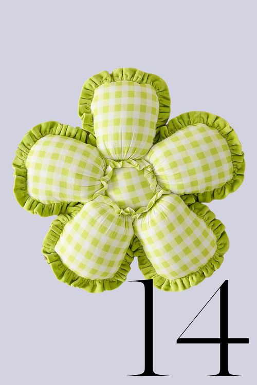 Green Gingham Flower Cushion