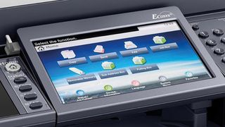 A closeup of the Kyocera Ecosys M6235cidn's control panel