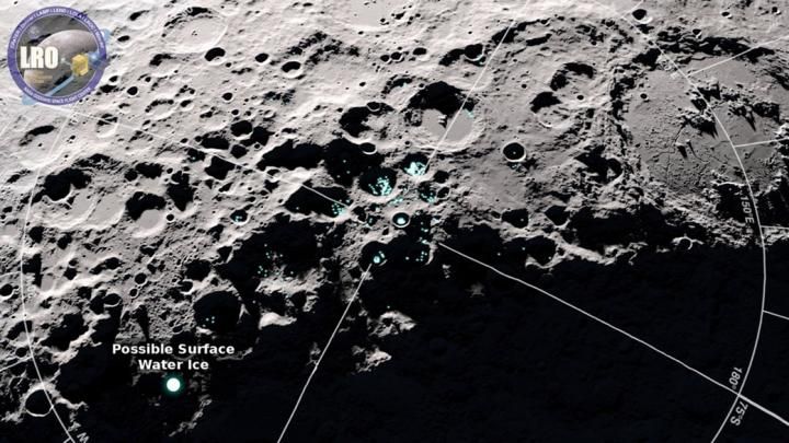 An image captured by NASA&#039;s Lunar Reconnaissance Orbiter shows areas scientists suspect to be covered with frost.