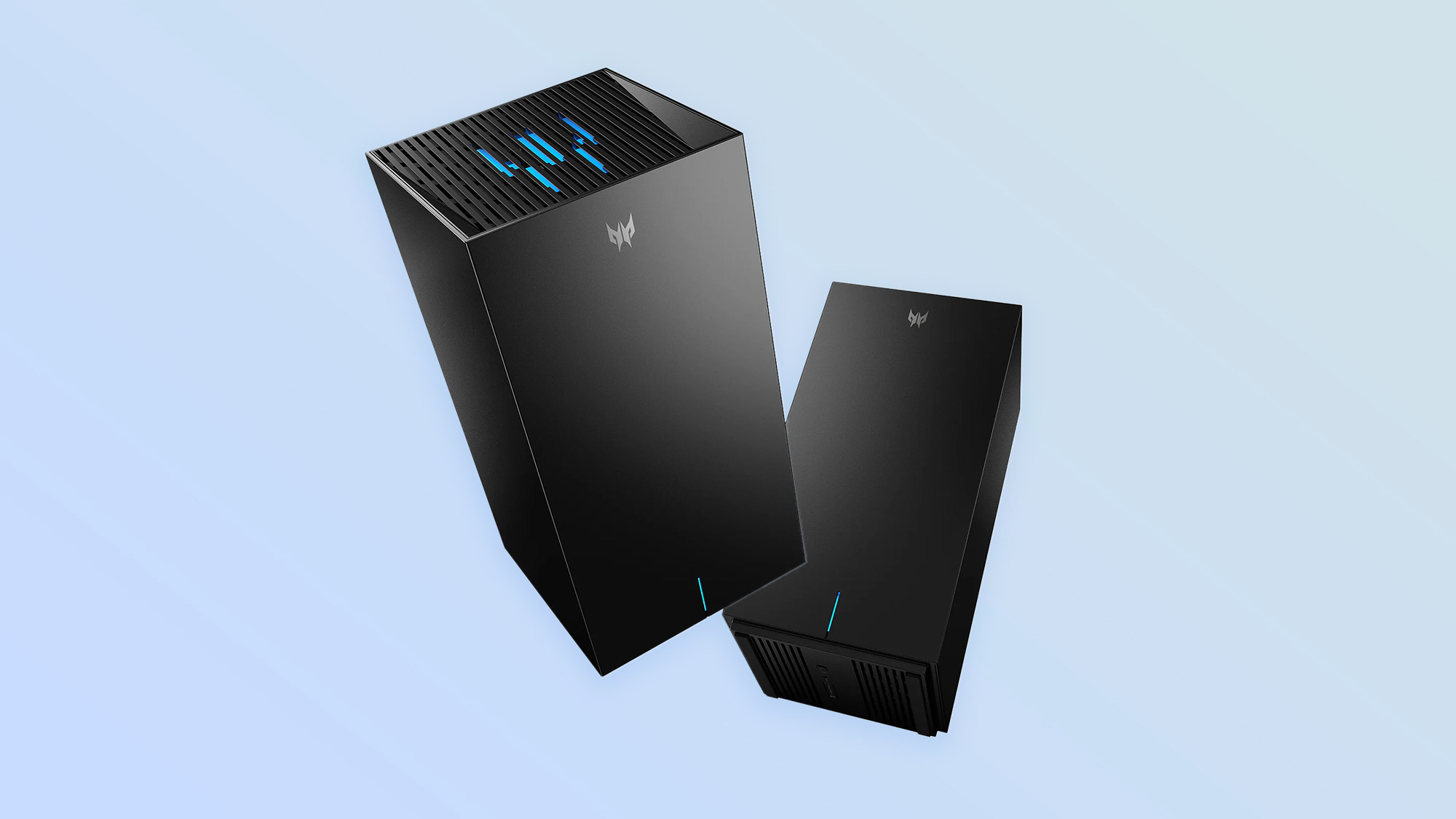 A product render of the Acer Predator Connect T7 Wi-Fi 7 gaming mesh router.