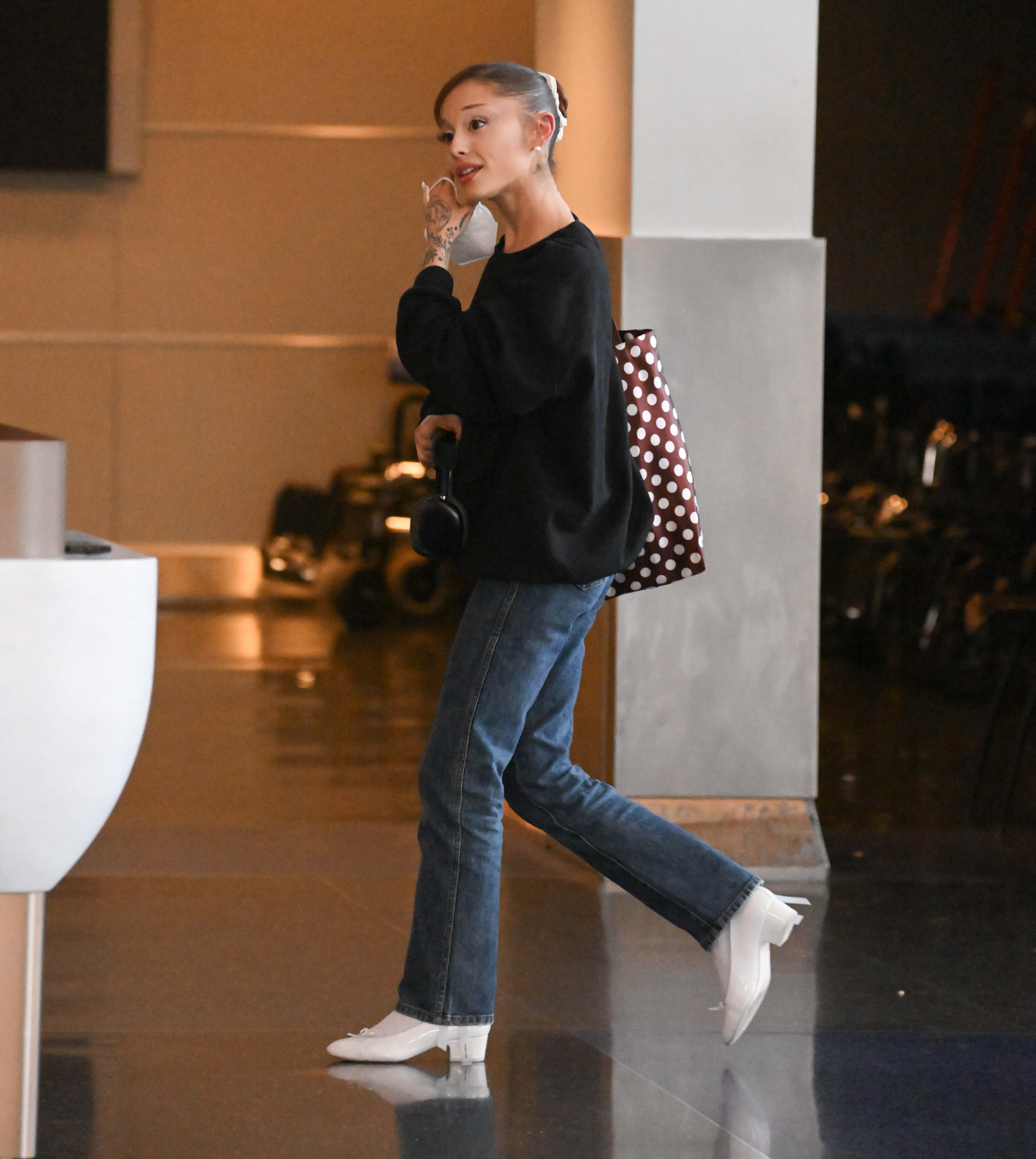 Ariana Grande styled the heeled ballet flats trend on August 10, 2026