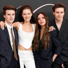 Cruz Beckham, Nicola Peltz Beckham, Victoria Beckham and Brooklyn Peltz Beckham attend the premiere of Lola