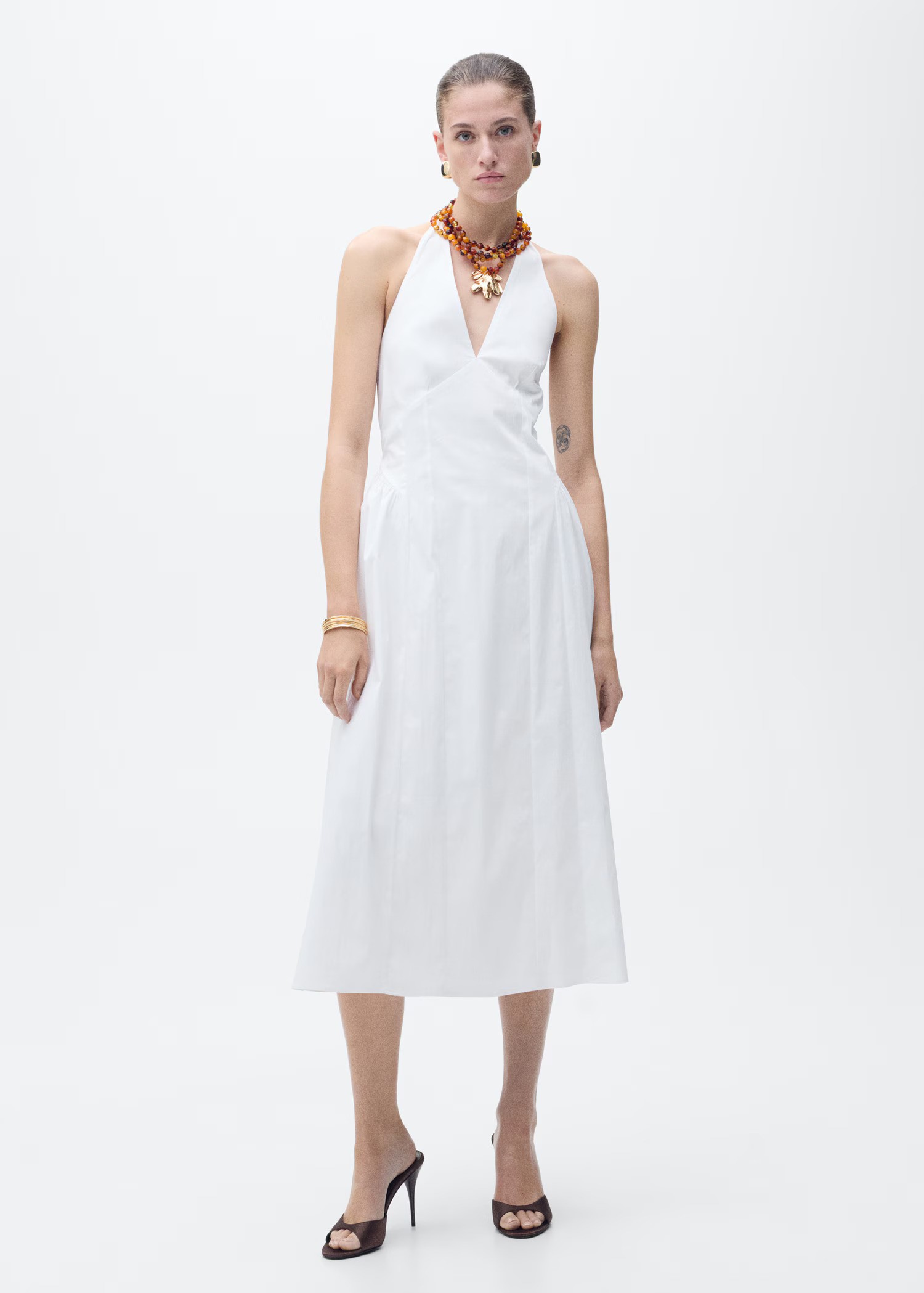 MANGO, Halter Neck Cotton Midi-Dress - Women | Mango United Kingdom