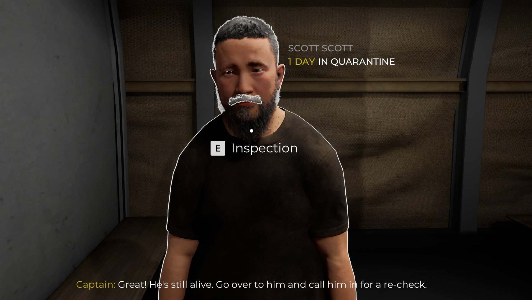 A man with a beard named "Scott Scott" in a quarantine room
