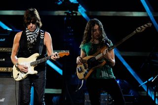 Jeff Beck (left) and Tal Wilkenfeld perform onstage at Madison Square Garden in New York City on October 30, 2009