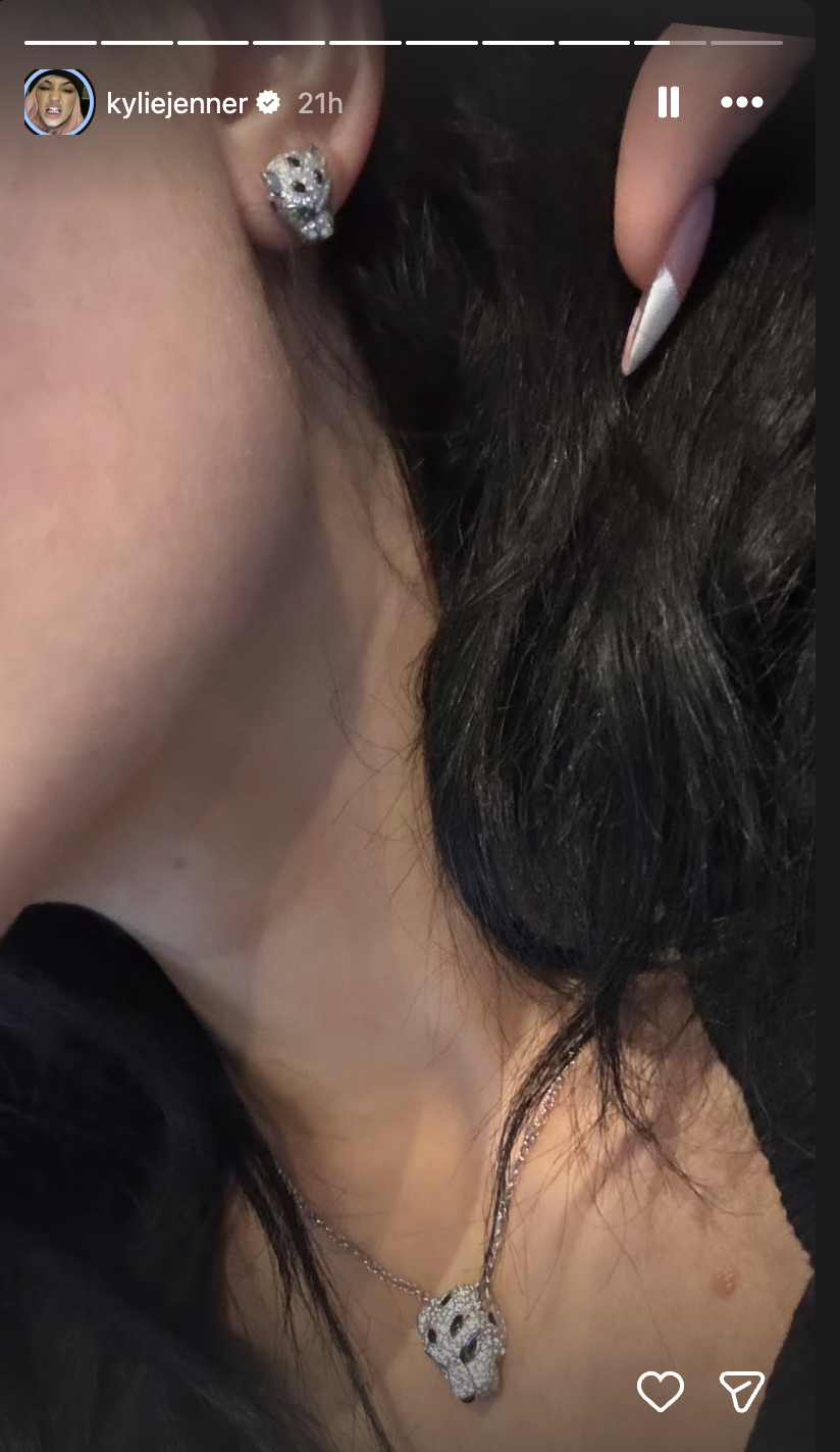 Kylie Jenner showed off a pair of Cartier jewelry and a matching necklace on her Instagram Story.
