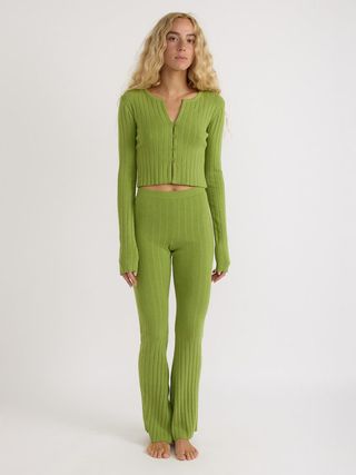 Soft Knit Rib High-Rise Flare Pants