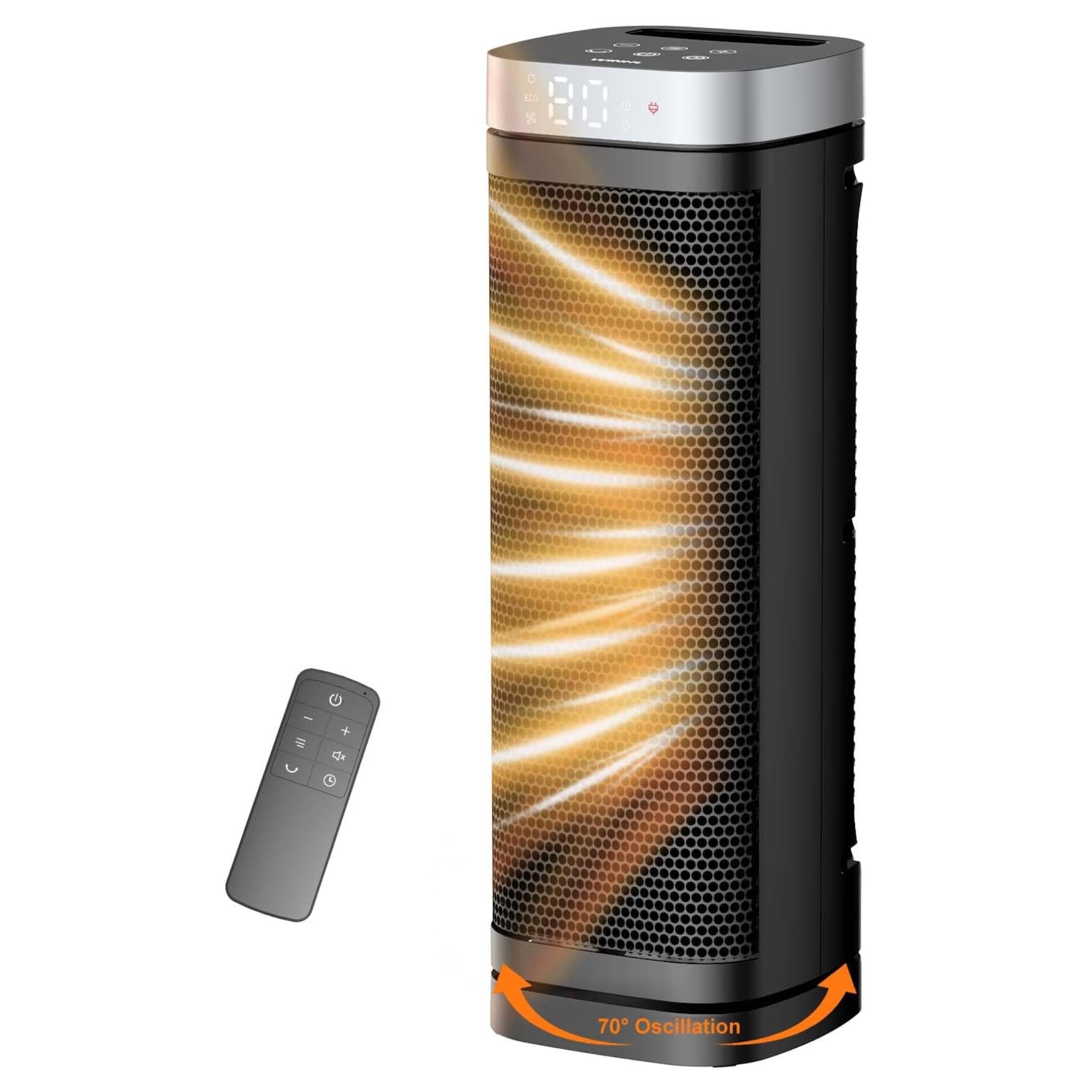 WINHL 17 Inch Space Heater and remote control against white background.