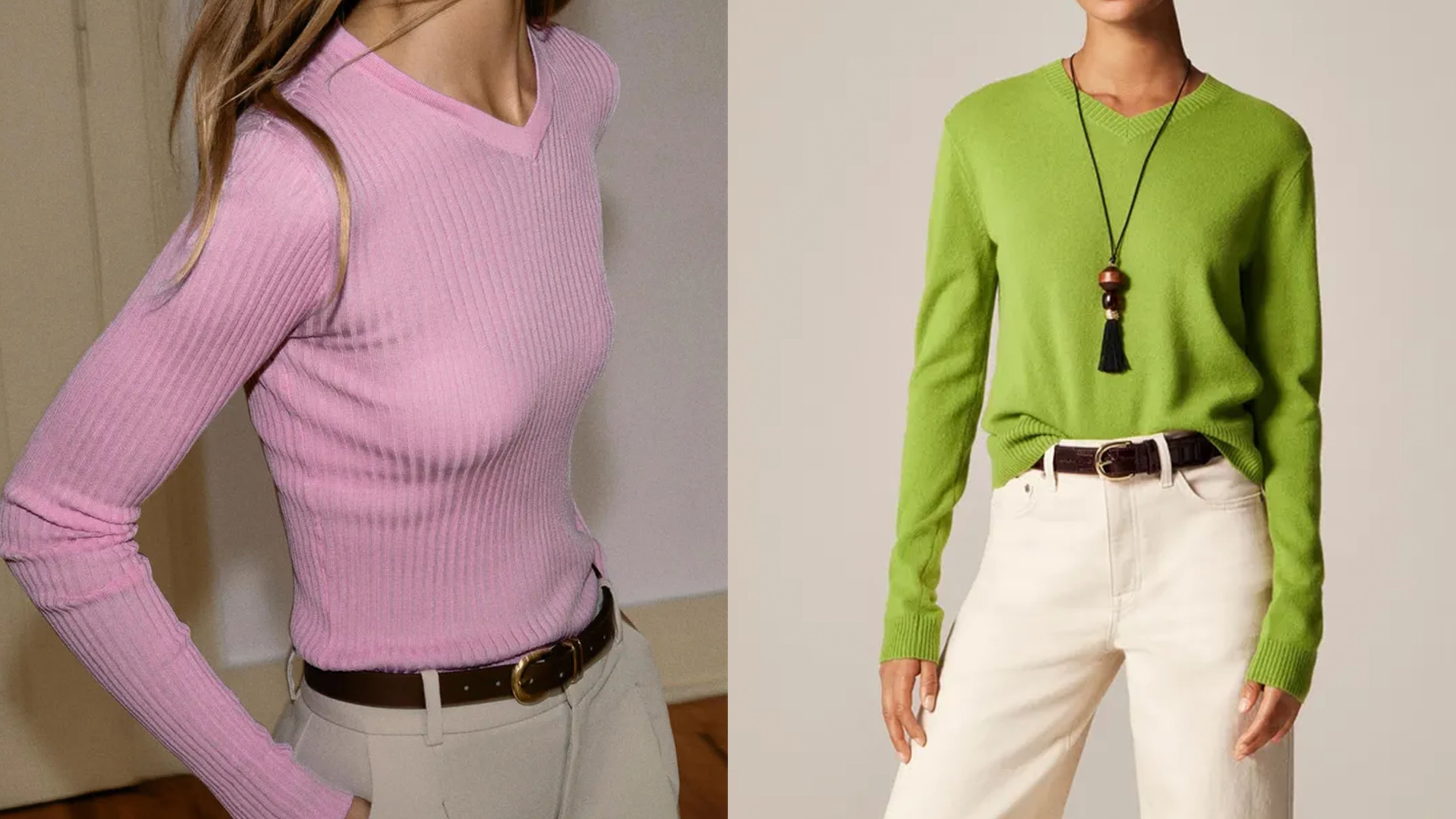 Women in pink and green sweaters