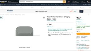 Een Amazon-productpagina voor de Pixel Tablet Charging Dock