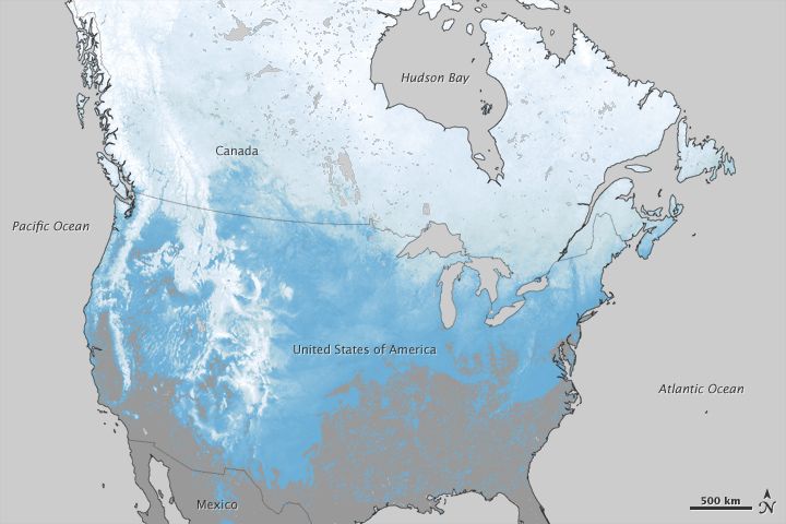 This map shows the percentage of days that a particular area had snow in North America from October 1, 2011 - March 20, 2012.