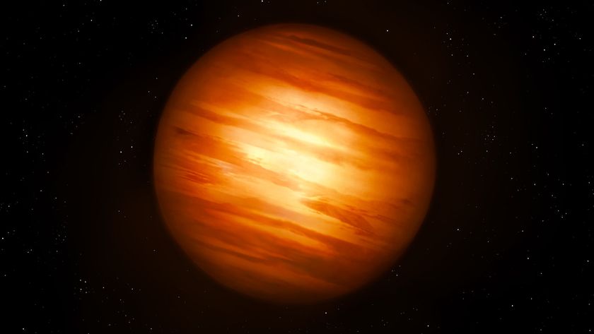 a reddish orb streaked with pale yellows on a black background