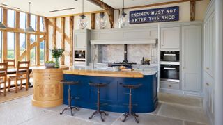 blue curved kitchen