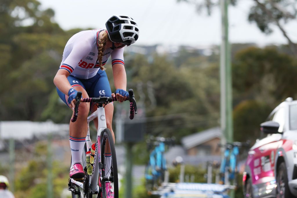WOLLONGONG AUSTRALIA SEPTEMBER 24 Zoe Backstedt of United Kingdom competing in the breakaway during the 95th UCI Road World Championships 2022 Women Junior Road Race a 672km one day race from Helensburgh to Wollongong Wollongong2022 on September 24 2022 in Wollongong Australia Photo by Con ChronisGetty Images