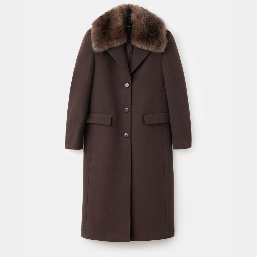 Mango Wool-Blend Fluffy Collar Coat