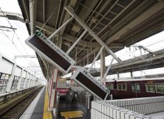 Damage at a rail station north of Osaka.