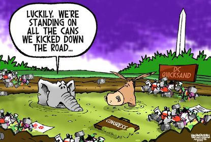 Political cartoon U.S. government shutdown blame partisanship Congress
