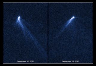 Named P/2013 P5, this object is the first body in the asteroid belt to be spotted with multiple tails. The tails seem to have swung around in the time between the initial images taken by the Hubble Space Telescope on Sept. 10, 2013 and the second observations on Sept. 23, 2013.