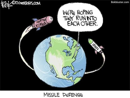 Political cartoon U.S. North Korea Iran missiles