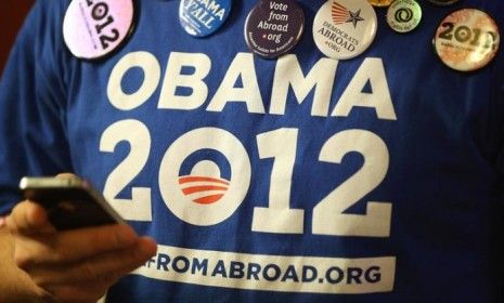 A U.S. citizen attends an election party hosted by Democrats in Berlin, Germany on Nov. 6.