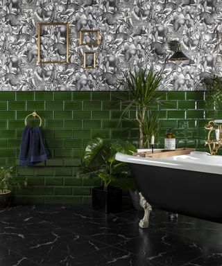 Dark green tiled bathroom by Walls and Floors