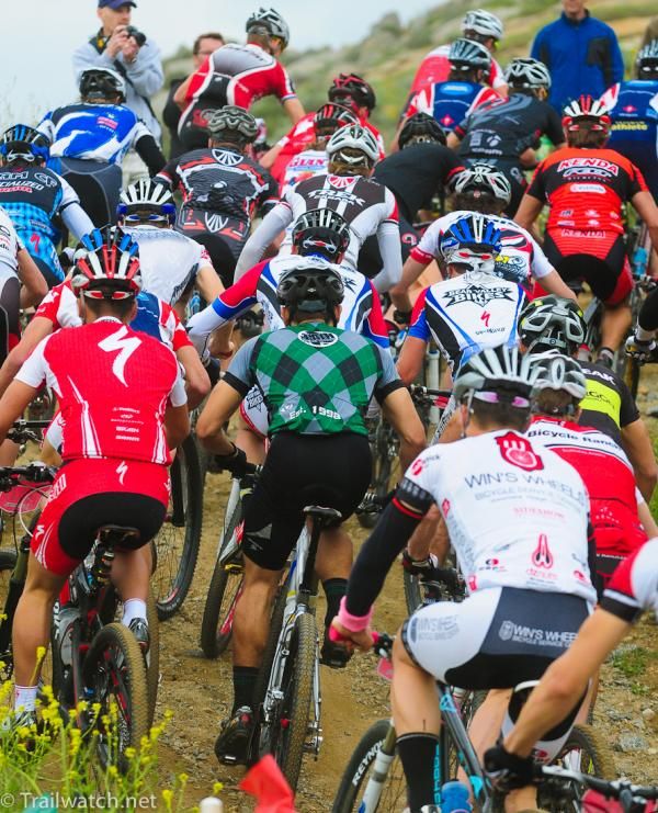 Traffic jam on the first climb of the day