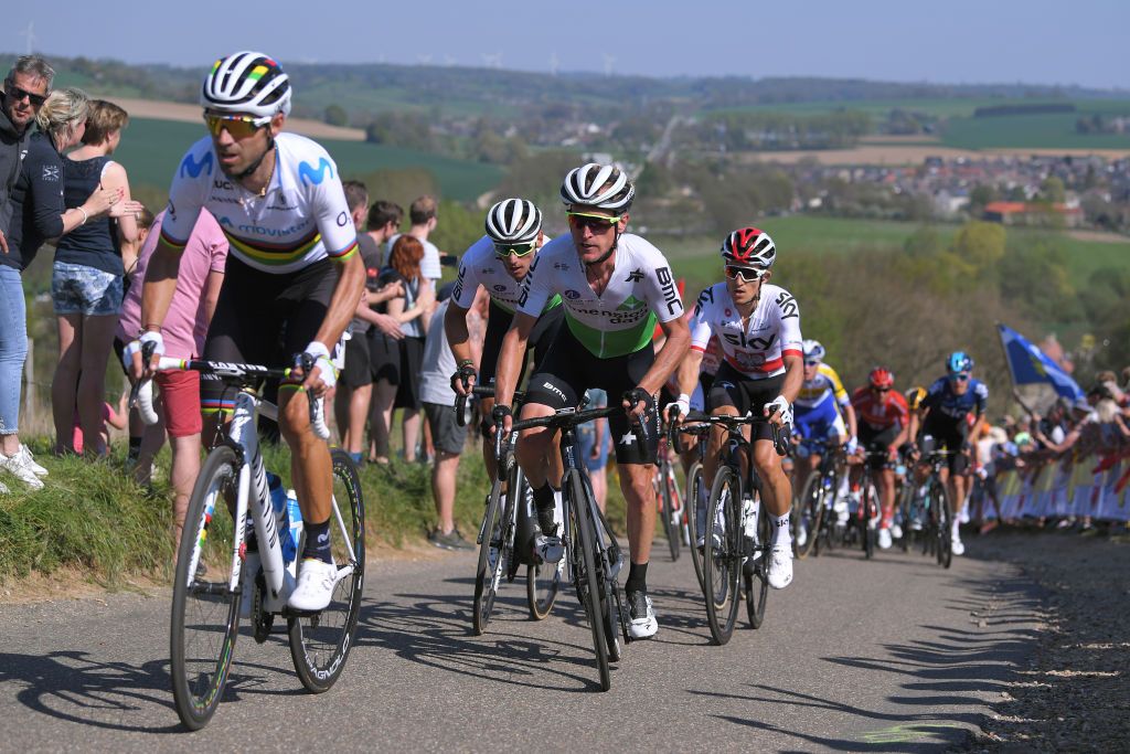 Valverde leads the way up on of the race's numerous hills