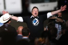 SpaceX founder Elon Musk celebrates after the successful launch of the Crew Dragon Demo-2 mission at NASA's Kennedy Space Center in Florida, on May 30, 2020.