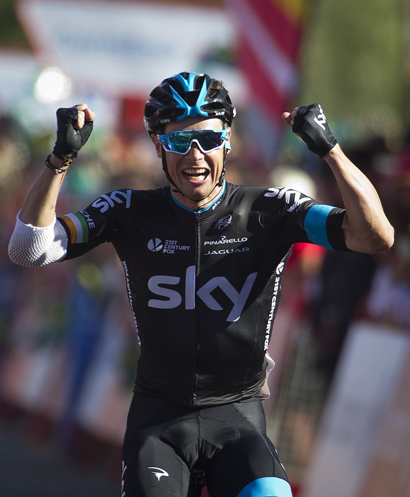 Nicolas Roche (Sky) wins stage 18 of the 2015 Vuelta a Espana.