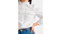 &amp; Other Stories Button Up Ruffle Embroidery Blouse, $99/£75