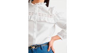 & Other Stories Button Up Ruffle Embroidery Blouse
