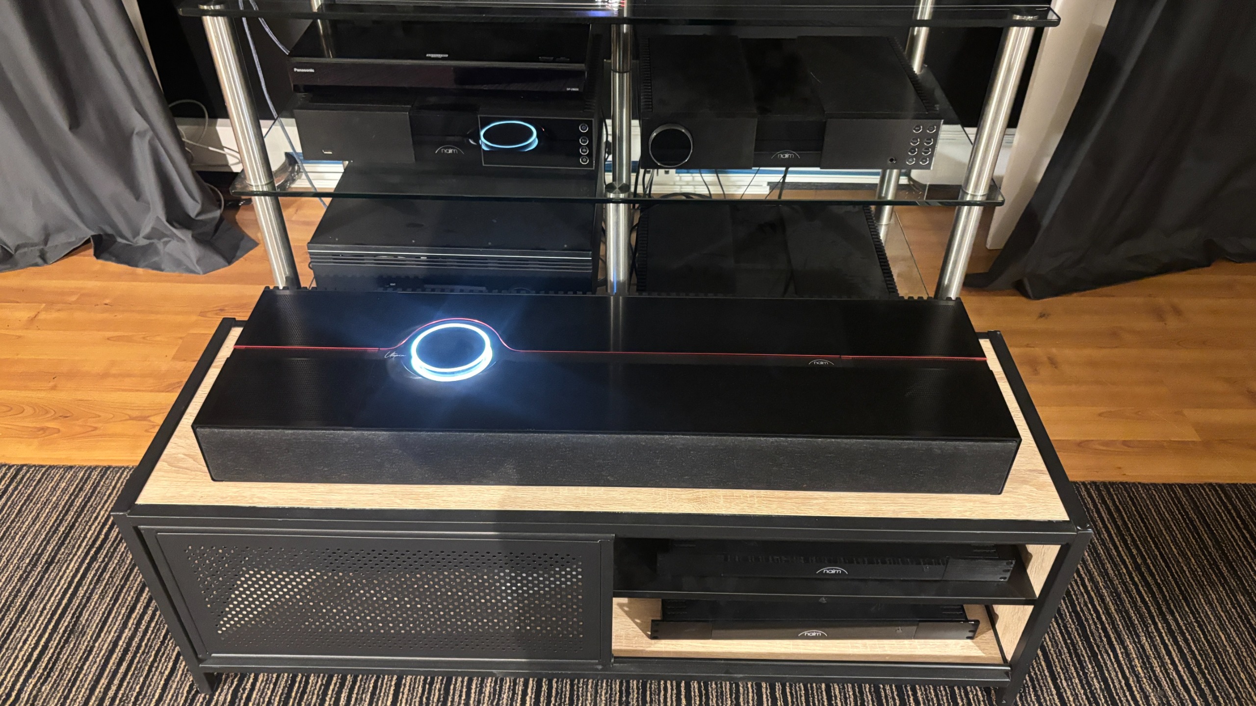 Naim Mu-so Utopia all-in-one system in black in a demo room