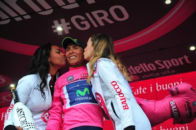 Nairo Quintana (Movistar) on the Stage 18 podium