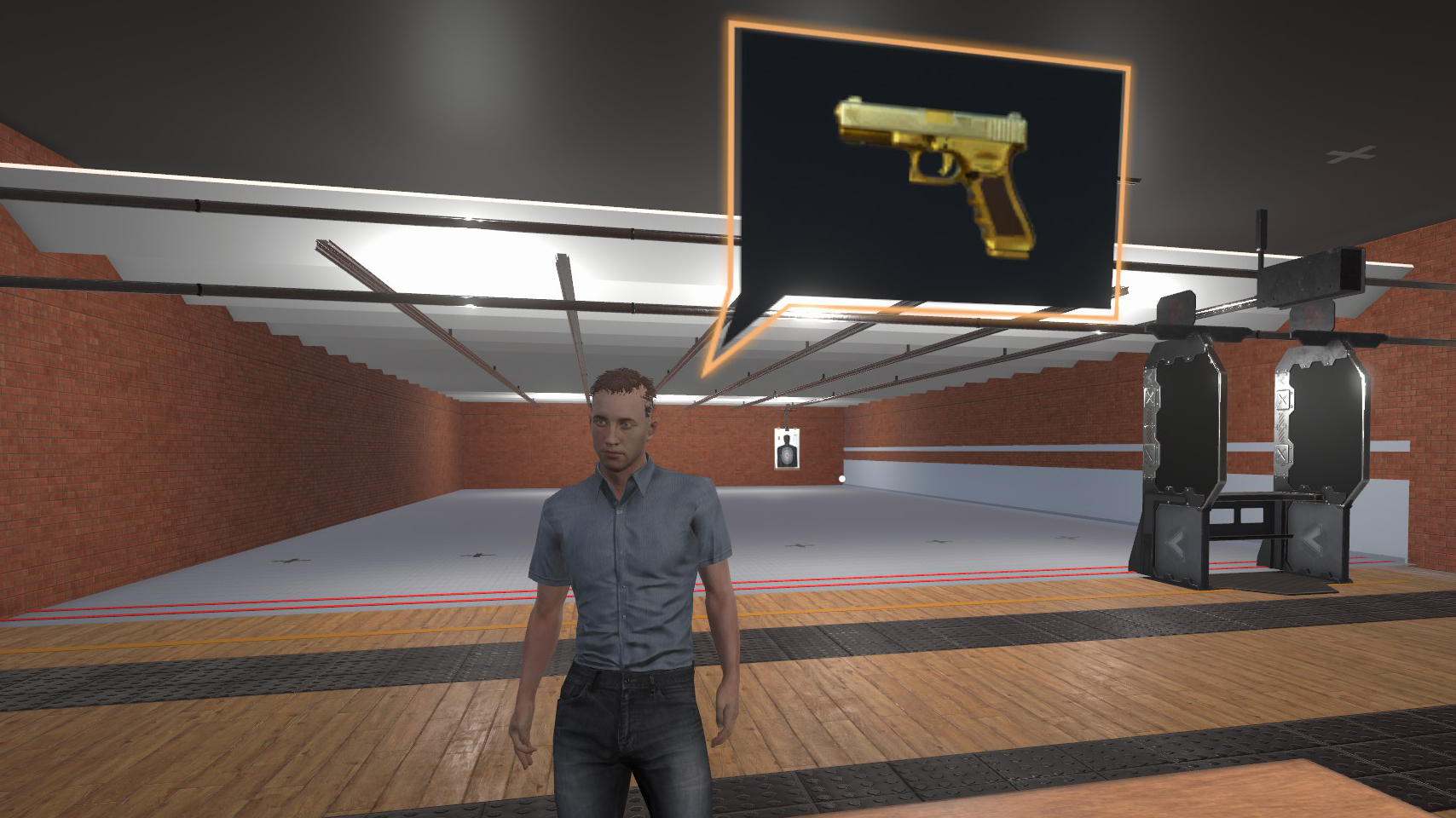 A gun store with customers buying weapons