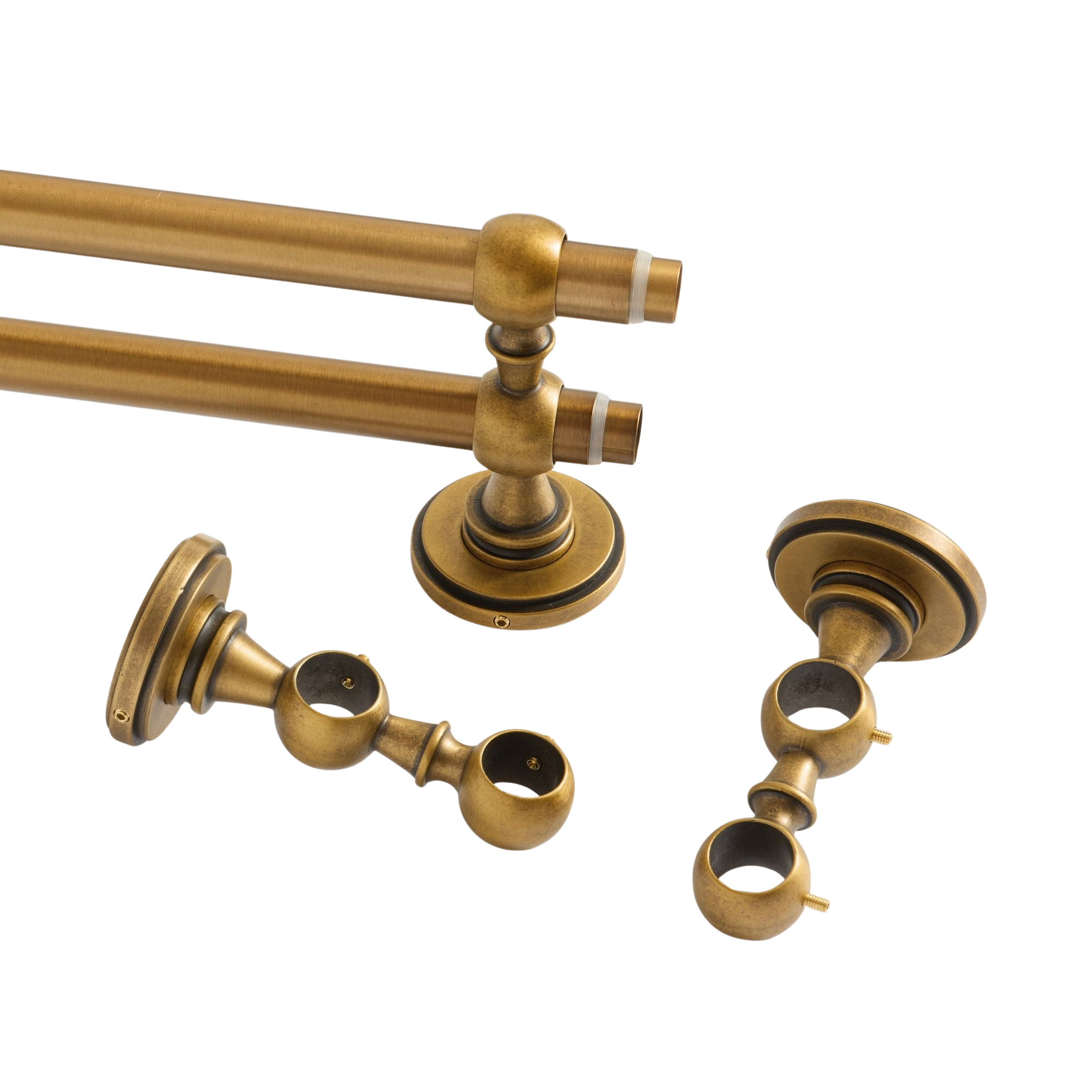 an aged-brass curtain rod