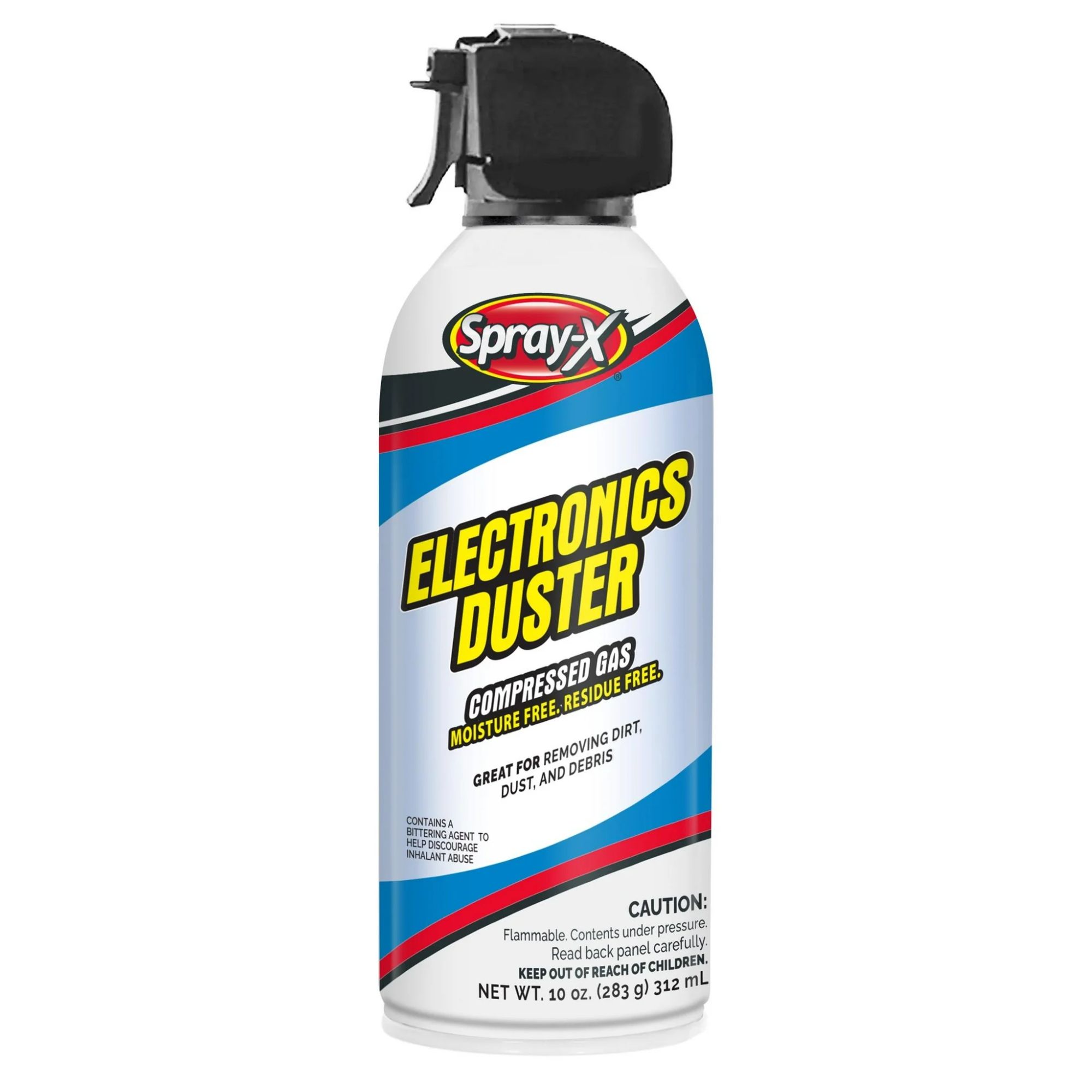 A white bottle of compressed gas for dusting electronics