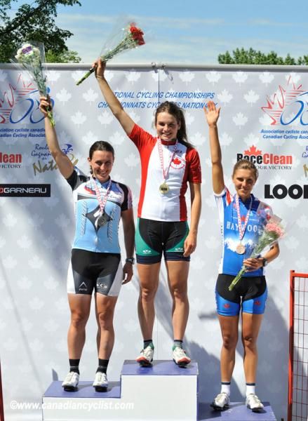 The elite women's podium (l-r): Tara Whitten, Joelle Numainville and Alison Testroete.