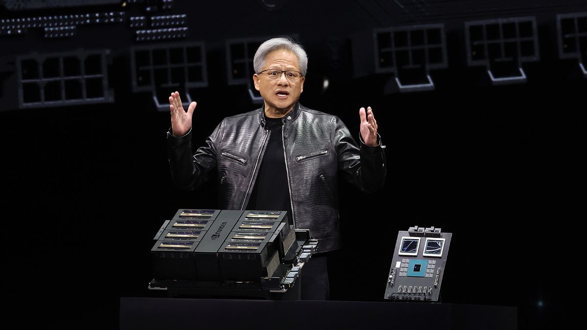 Nvidia CEO Jensen Huang delivers a keynote address during the Nvidia GTC Artificial Intelligence Conference at SAP Center on March 18, 2024 in San Jose, California. 