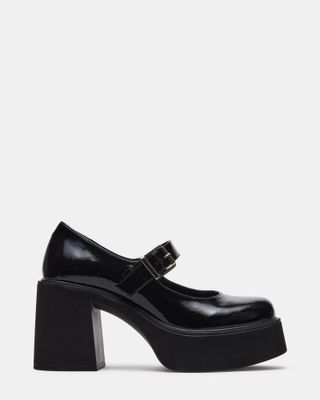 Trish Black Patent Mary Jane Block Heel Loafers