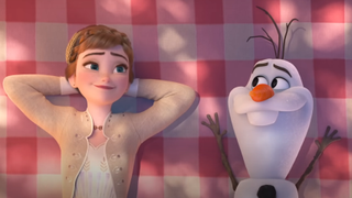 Anna and Olaf in Frozen 2.